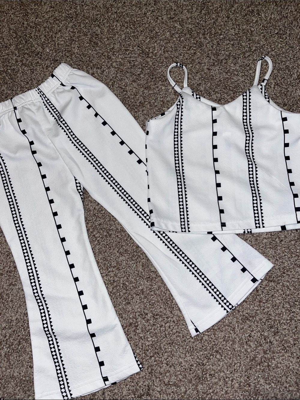 Girls' Black & White Striped Tank and Flare Pants Set